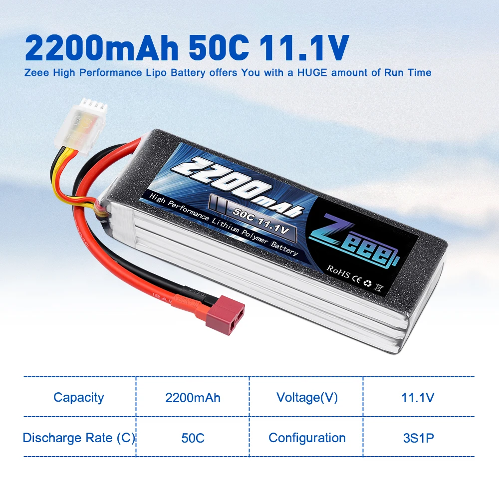 2 шт. Zeee LiPo аккумулятор 11,1 V 3S 2200mAh 50C для радиоуправляемого автомобиля с штекером Deans XT60 разъем для радиоуправляемого вертолета дрона лодки самолета