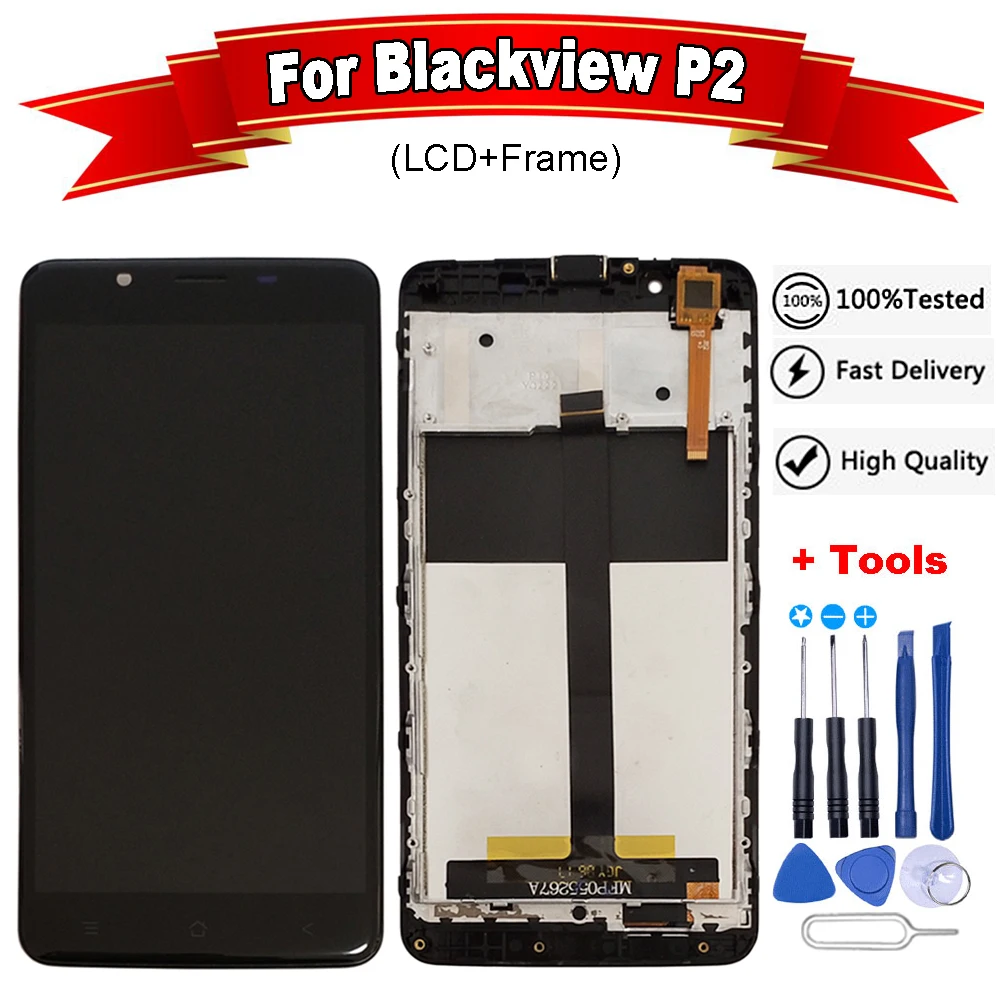 Для Blackview P2 lite ЖК дисплей + сенсорный экран дигитайзер рамка в сборе 100%