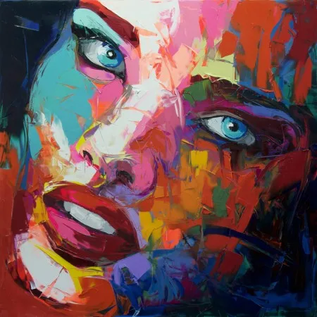 

Angry 100% Hand Painted Francoise Nielly Face Oil Painting Wall Art Wall Pictures For Living Room Home Decor Caudros Decoration