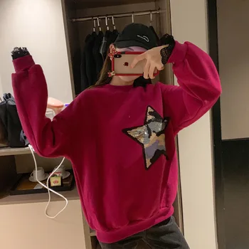 

Splicing Lace Lace Patch Magic Sequins Chao Round Neck 2019 Autumn Ins Wind Sweater Women's Wear