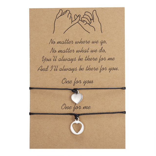 Day Bracelet 2Pairs/Set Stainless Steel Hollow Butterfly Heart Pendant Adjustable Rope Chain Bracelets For Mom