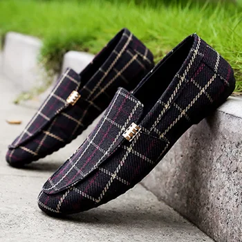 

Plaid Comfy Men Loafers Fashion Concise Flat Driving Shoes Spring Autumm Leisure Slip On Shoes