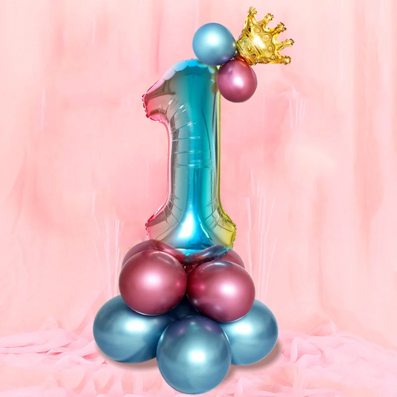 15pcs gradient 1 Воздушные шары с конфетти цвета розовое золото 1st Happy Birthday украшения для баннеров первый день рождения для маленьких мальчиков и девочек вечерние My One Year Birthday Decoration - Цвет: 15pcs gradient 1