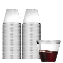 100 шт, пластиковые стаканчики с серебряной оправой, 9 унций, 250 мл, прозрачные одноразовые стаканчики, пластиковые стаканчики, свадебные, розовые, золотые, вечерние коктейльные стаканы