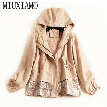 

MIUXIMAO 2019 Autumn Office Lady Jacket New Fashion Camel Black Two Color Loose Style Patchwork Casual Tops Women Coat Vestidos