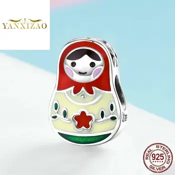 

Russian Doll Diy accessories 925 silver original natural beads for jewelry making Fit pandora charms bracelet