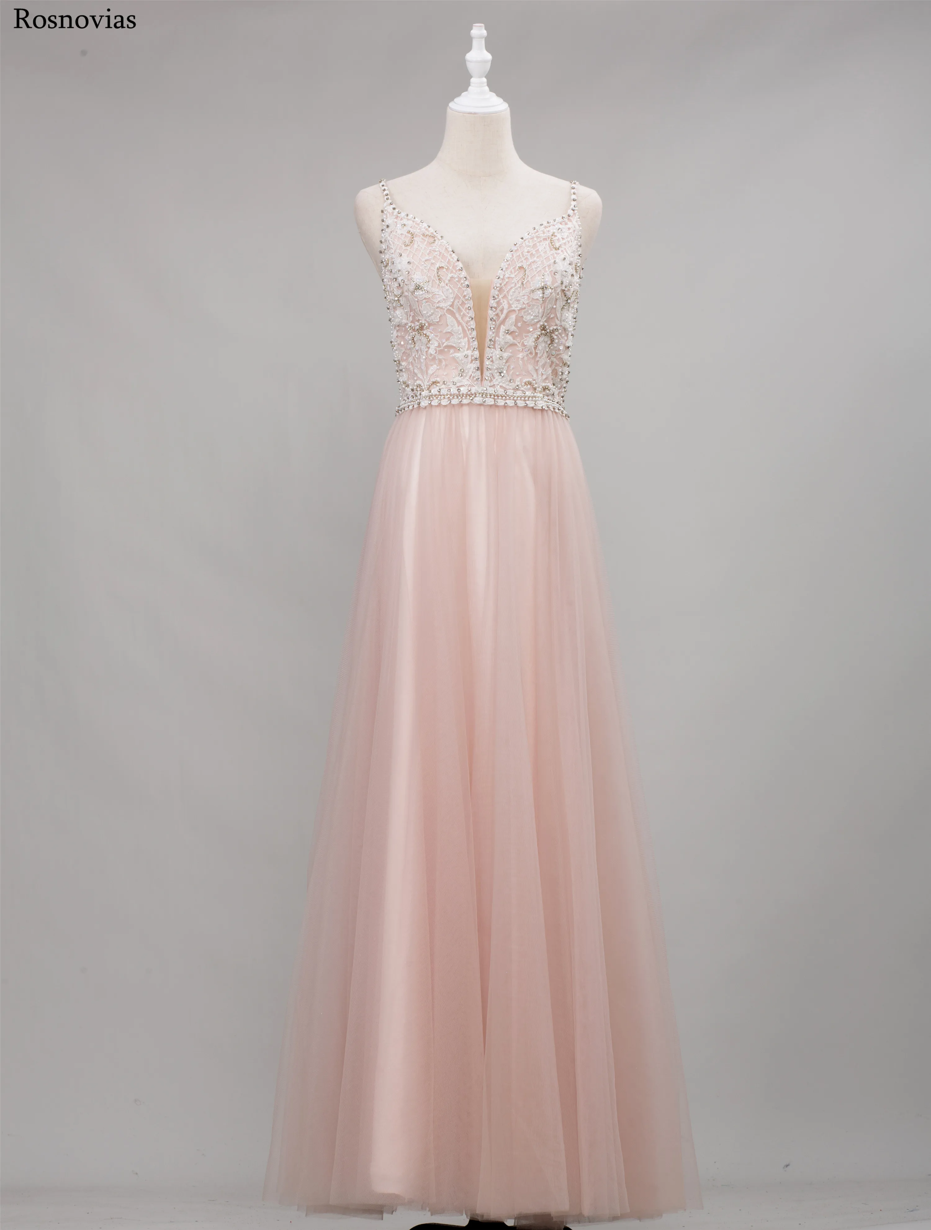 

Long Prom Dresses 2020 Sweep Train Spaghetti Strap Appliques Beaded A Line V Neck Evening Party Dresses Formal Gowns Customized