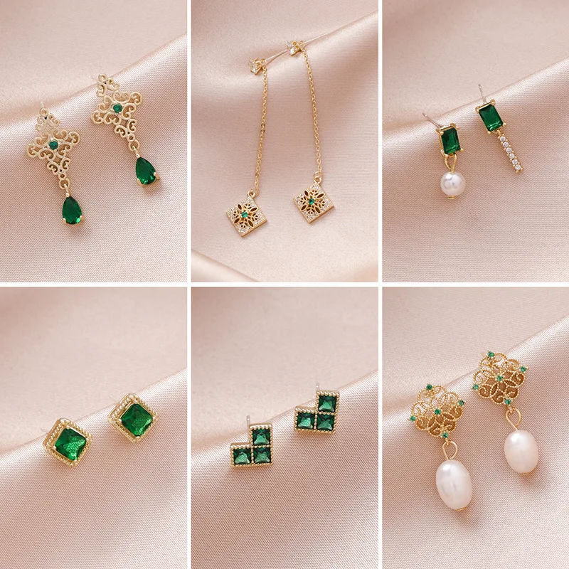 

Classic Crystal Geometric Women Dangle Earrings Retro-green Hollowed-out Earrings Bohemian Fashion Earrings For Women Statement