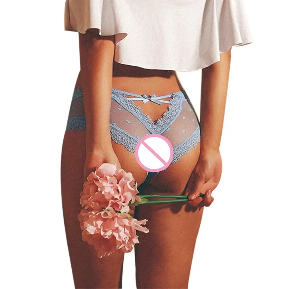 Women Cage Back Panties Mesh Perspective Wave Shape Bow Underwear Lady Sexy See Through Lace Bowknot Briefs