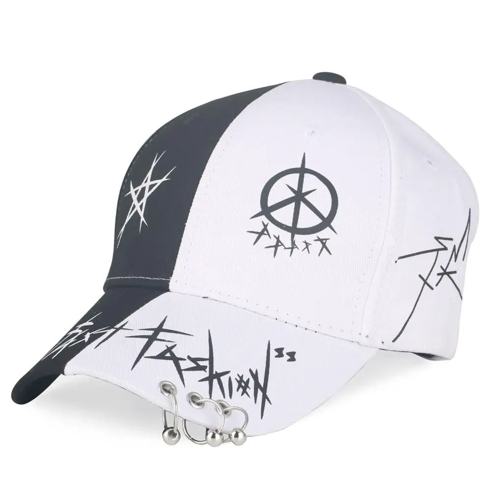 

Men's Women's Baseball Caps Fashion K Pop Tour Hat Mixed White Black Boys Hat with Ring Adjustable Snapback Cap 2019 Summer New