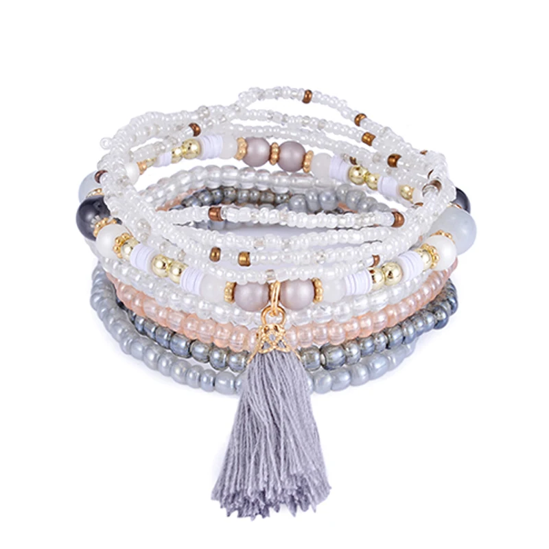 Bohemia Tassel Charm Beads Bracelets For Women Boho Candy Color Multilayer Wrap Bracelet Set Wristband Jewelry pulseira feminina