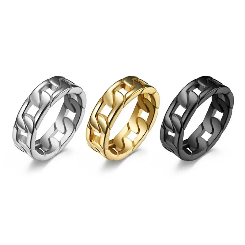 Chain Ring for Men Women Chic Minimalist Stainless Steel Hollow Out Rings Wedding Band Elegant Dainty Jewelry Couples Gift