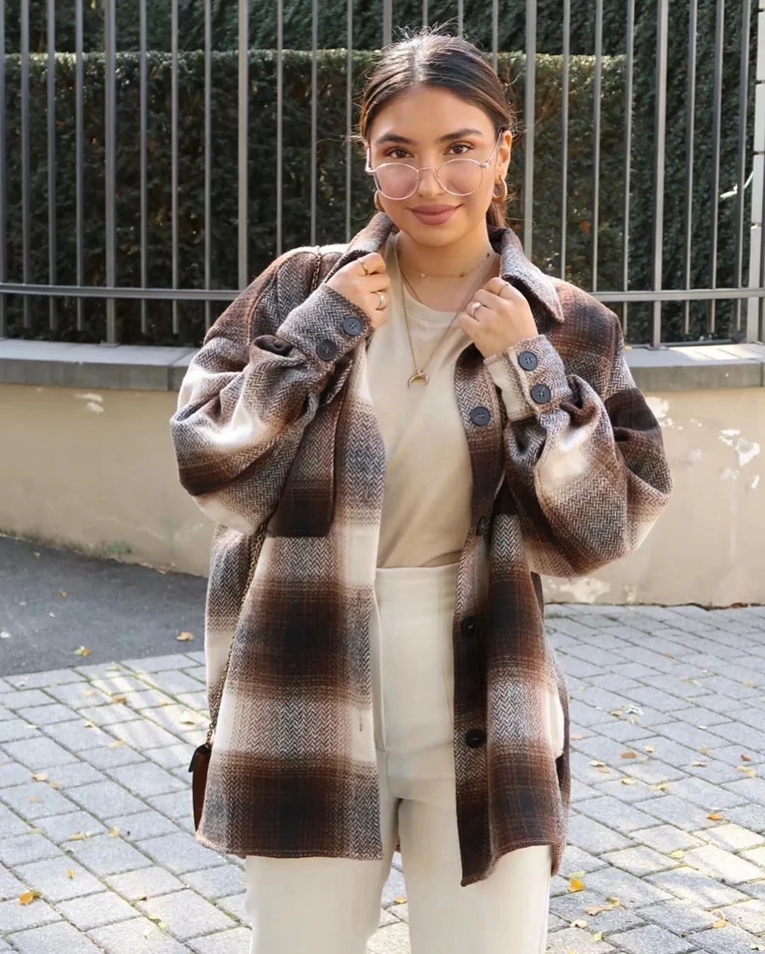 New Womens vintage Woolen Jacket Coat long sleeve Winter Jacket Coat turn down collar blends plaid thick oversized Outwear