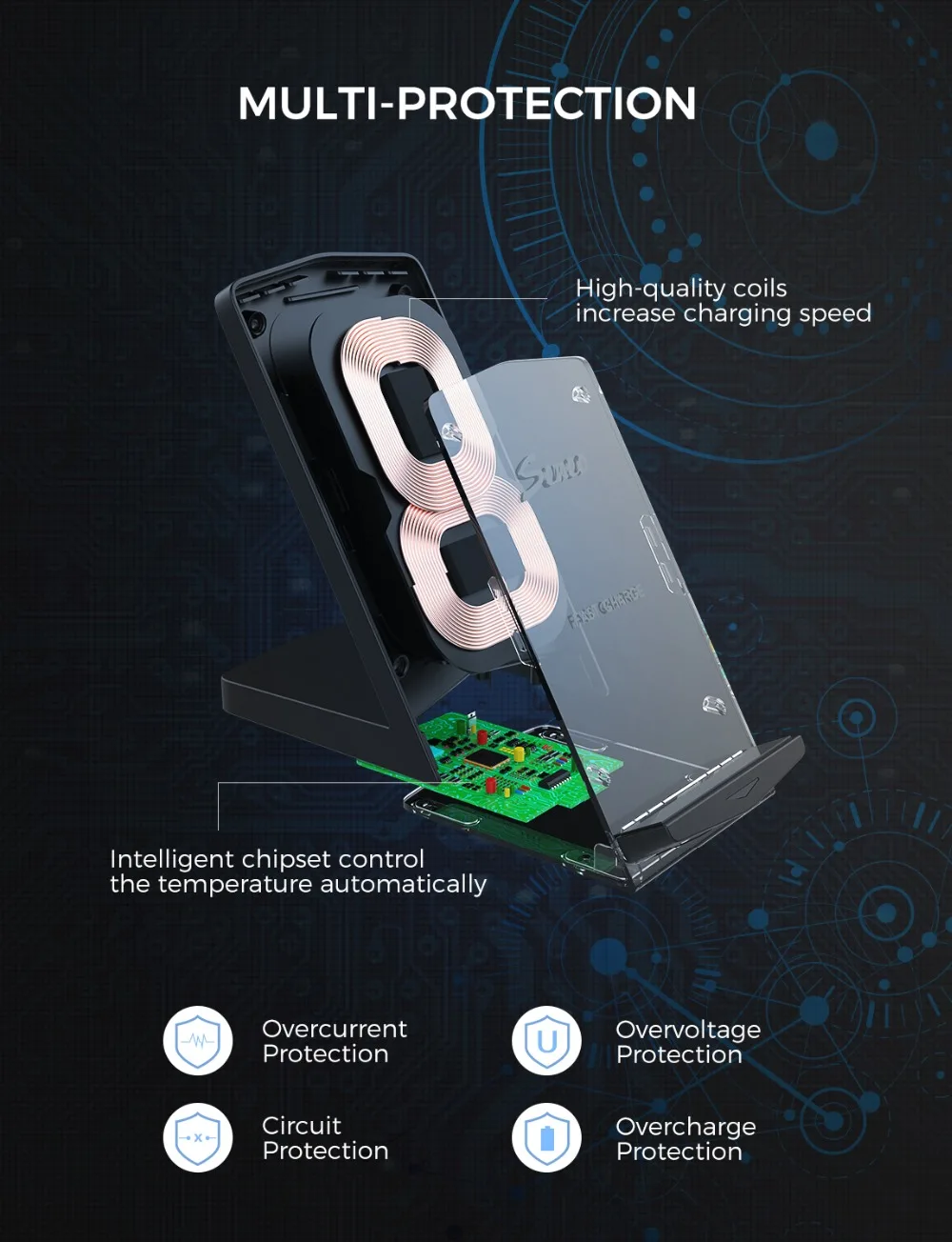 Seneo PA153 Wireless Charger Stand Quick Charger Dock 10W Fast Charging Samsung S10 S9 Note 9 10 7.5W For iPhone 11 XS XR X 8 (5)