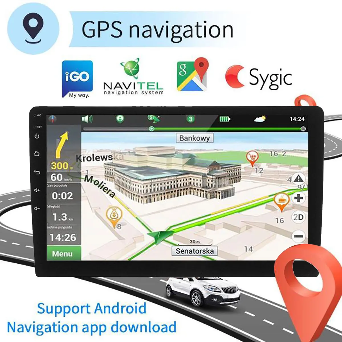  9 Inch 2 DIN Quad Core 16GB Car Truck GPS Navigation bluetooth Capacitive Screen WIFI FM Navigator 