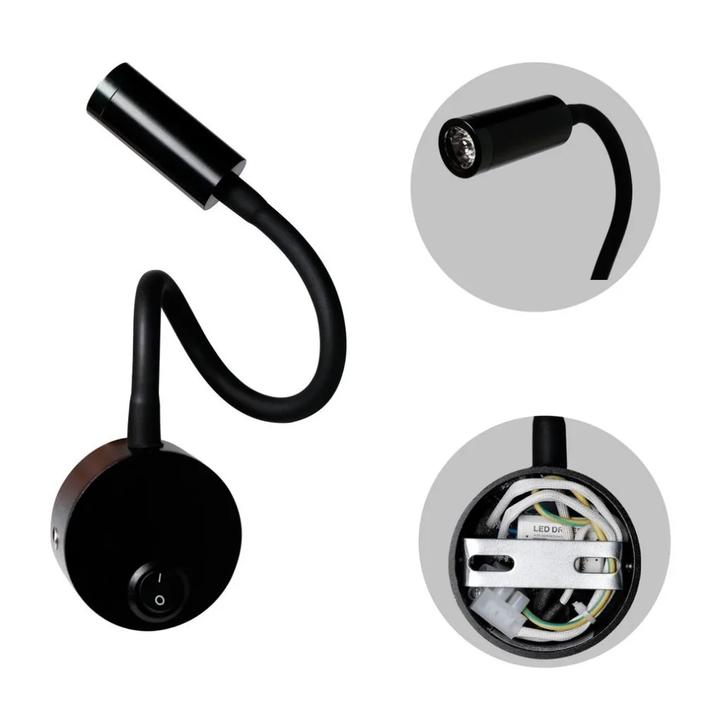 

ICOCO 3W LED Wall Lamp Flexible Wall Mounted Sconce Lighting Gooseneck Night Reading Light with Switch for Bedroom Living Room