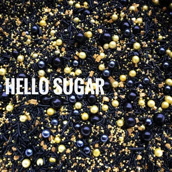 

25g HelloSugar Black Gold Luxury Mixed Sugar Beads Sugar Needle INS Metal Color Sugar Block Cupcake Boy Cake Topper Decoration