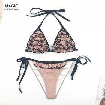

Pink Stereo 3D Flowers Bikini Set New Sexy Push Up Swimwear Women Brazilian Swimsuit Low Waist Biquini Two Pieces Bathing Suit