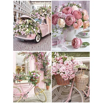 

Diamond Painting Flowers Picture Diamond Embroidery Cross Stitch Kit Diamond Mosaic Landscape Bicycle Sticker
