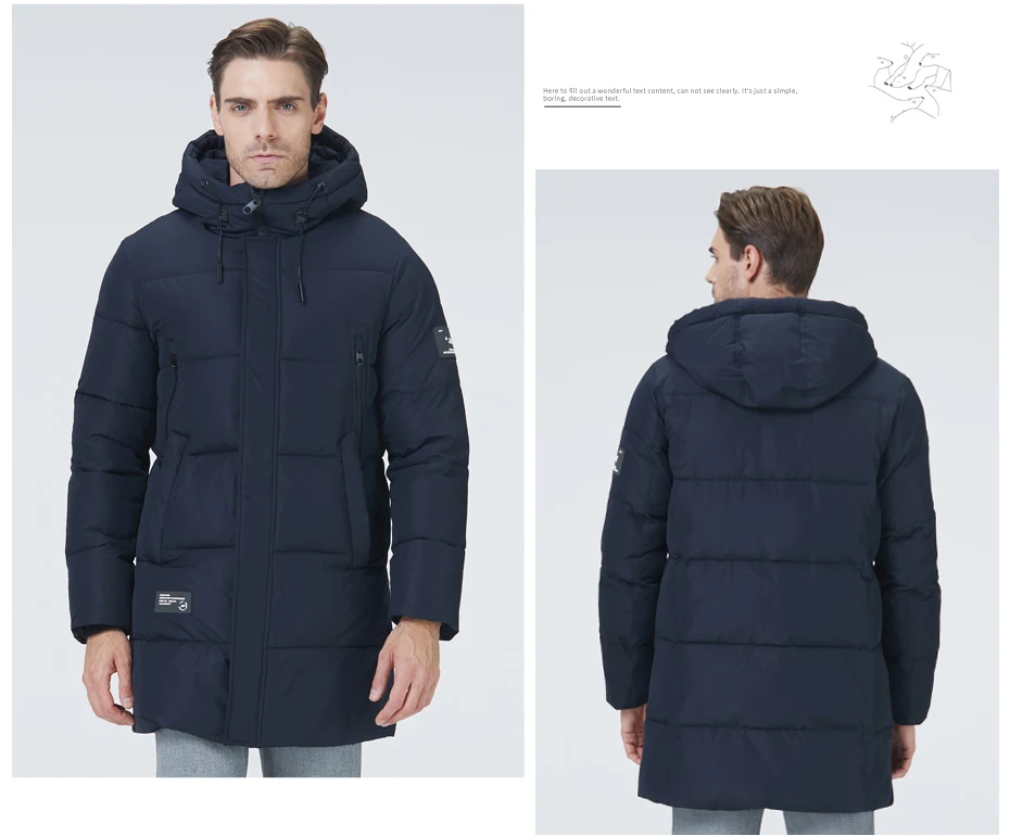 ICEbear 2022 winter  men's clothing thicken warm men's jacket hooded men's mid-length  coat fashionable cotton jacket MWD21807I