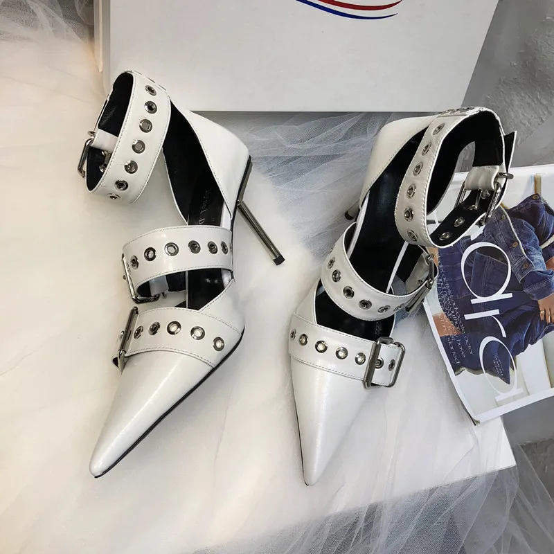 Подиумный стиль Для женщин Туфли-лодочки; модная обувь с заклёпками из матовой кожи; босоножки-лодочки на тонких на высоком каблуке Летняя обувь Мэри Джейн на высоком каблуке элегантное для вечеринки, для выпускного обувь