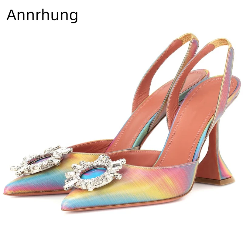 

Crystal Decor Shoes Woman Rainbow Color Sandals Sexy Goblet Heel Pointed Toe Catwalk Shoes Gradient Color Sandalias Mujer 2020