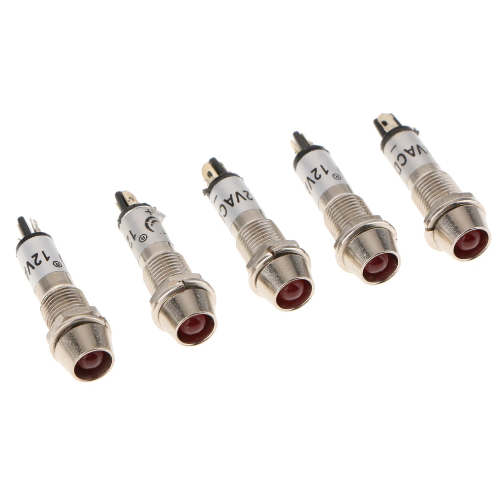 5 Pieces 12V DC 8mm XD8 1 Indicator Led Metal Signal Lights Lamps Bulb