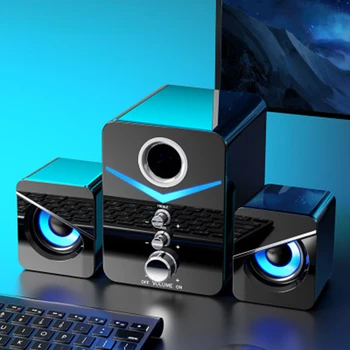 

For PC/Laptops/Smart Phone 3pcs Black Computer bluetooth Smart Speaker USB 3.5mm Multimedia Speakers With Subwoofer Mayitr