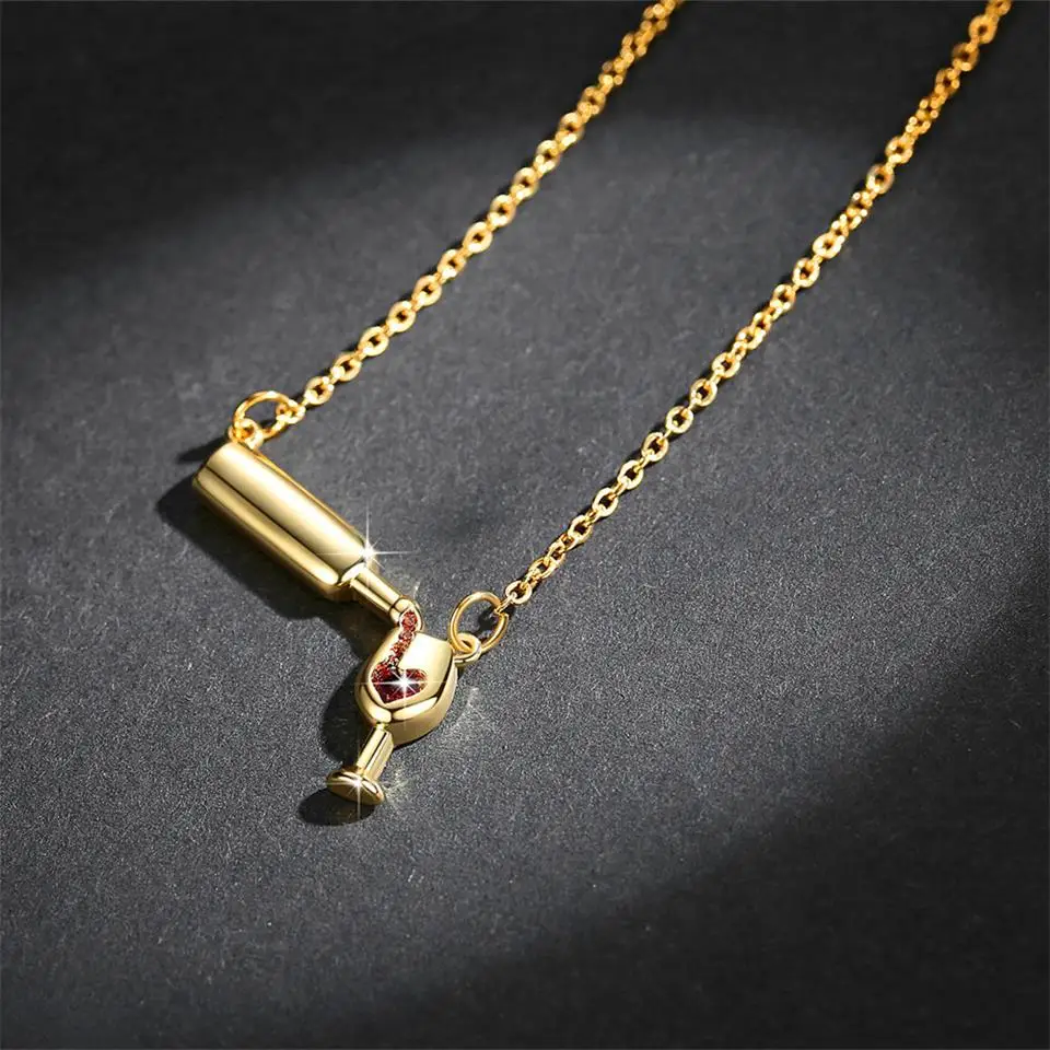 gold Серебряный однотонный цвет розовое золото винный стеклянный кулон ожерелье Дамская винная, пивная бутылка ожерелье s Дамская винная, пивная бутылка ожерелье s - Окраска металла: gold