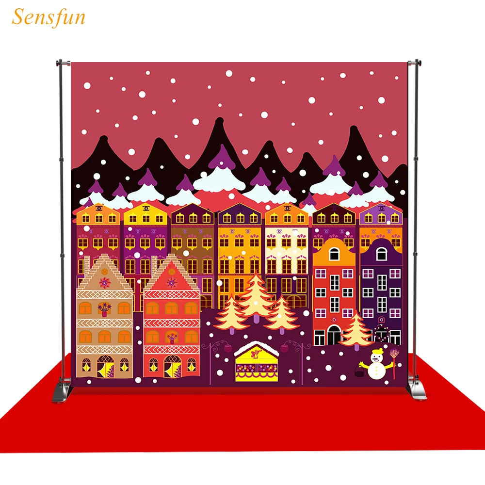 

LEVOO photographic background Christmas Cartoon painting town snow backdrop photo shoot photocall photobooth prop custom