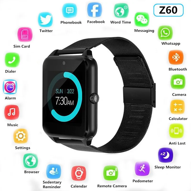 Z60 Смарт-часы GT08 плюс Металл Часы с слот sim-карты нажмите сообщение Bluetooth Подключение Android IOS Телефон Smartwatch PK S8