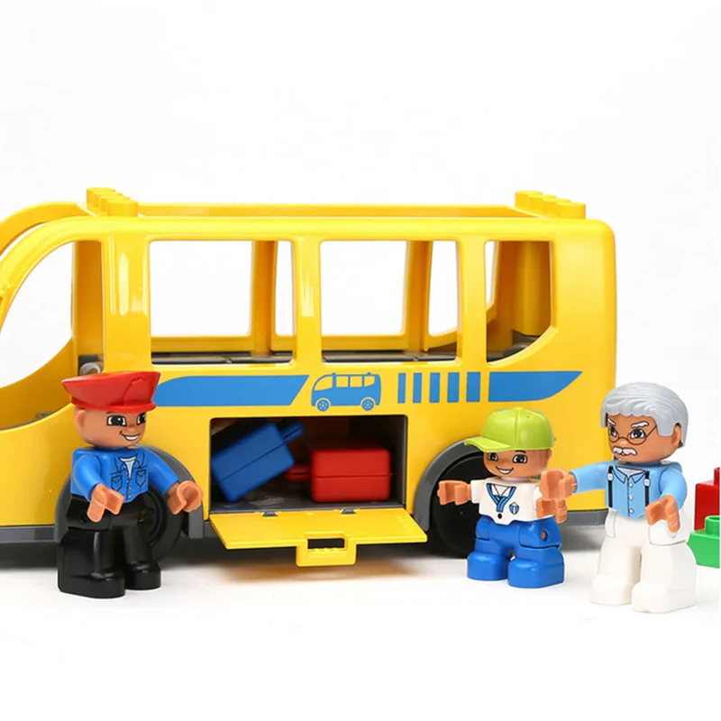 16 шт. большой набор строительных блоков желтый городской автобус водитель дедушка маленький брат детские развивающие игрушки совместим с Duplo