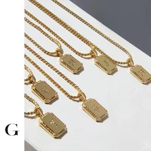 

GHIDBK Classic 26 Letters Square Coin Pendant Necklace Female Inlay Zircon Initial Necklace Pendants Layered Collier Alphabet