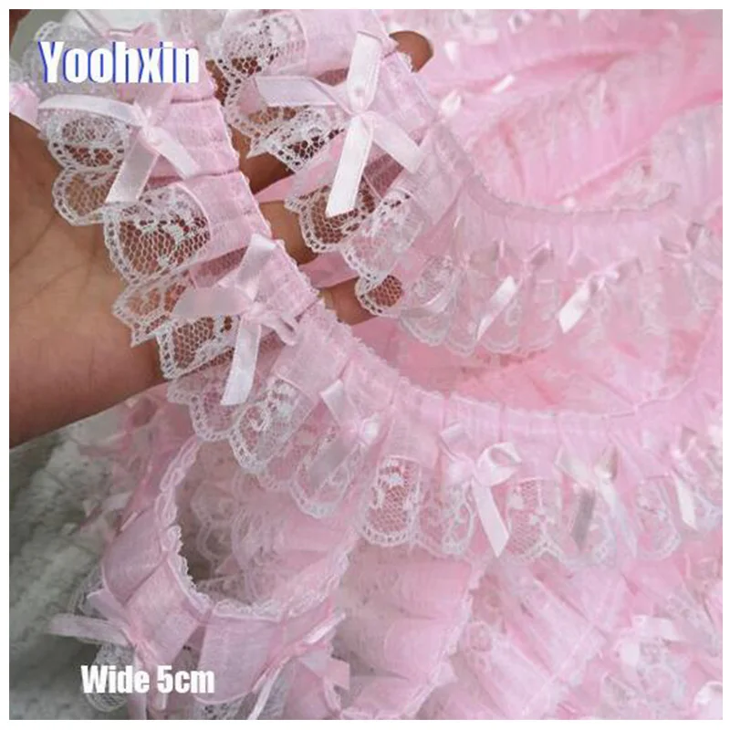 Luxurious Pink Embroidery 3D Flower Lace Fabric Trim - Elegant decorative trim for crafts
