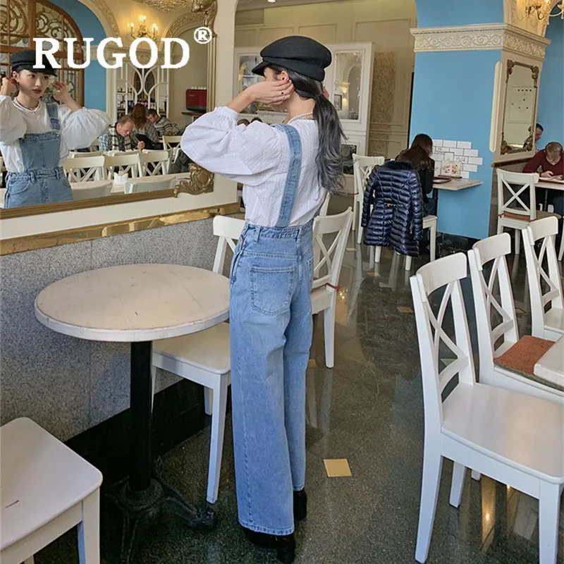 RUGOD осень зима стиль Шикарный винтажный свободный имперский джинсовый комбинезон Женская мода Kpop одежда