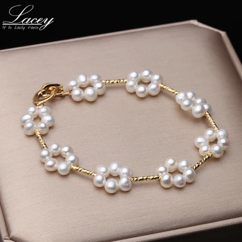 

Real Cultured Small Pearl Bracelet for Women Party Gifts Handmade Bracelet Strands Natural Freshwater Pearls Agate Bangles