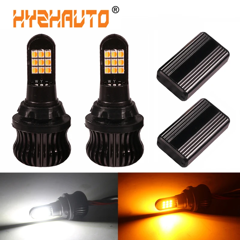 HYZHAUTO T20 W21W светодиодный лампы Canbus 1156 Ba15s двухцветные P21w Py21w указатели поворота DRL