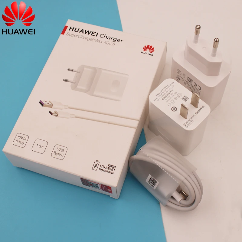 Быстрое зарядное устройство Huawei Supercharge макс. 40 Вт 10 В/4A с кабелем 5A для P30 P40 Nova 5 5t 7