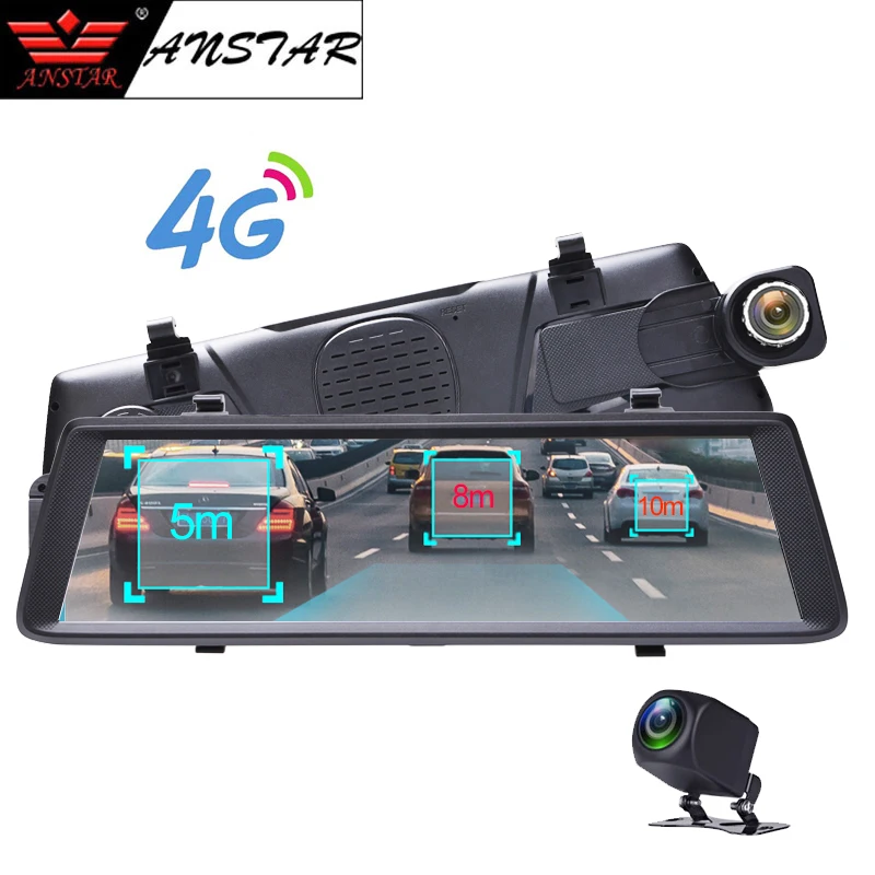 Anstar 10" 4G Android Mirror Car DVR 1080P Video Record GPS Navigation Dash Cam WiFi Dual Lens Registrar Auto Camera