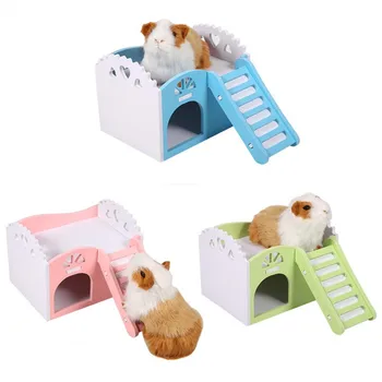 

New Arrive Wooden Hamster Sleeping House Golden Bear Dutch Pig with Ladder Nest Cage Cute Small Animal Bedroom Supplies Toys