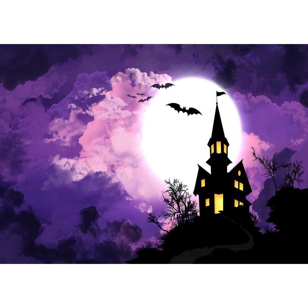 

Magic Castle Backdrop Photography Halloween Night Moon Background Sorcerer Party Banner for Child Kid Portrait Photo Booth Prop