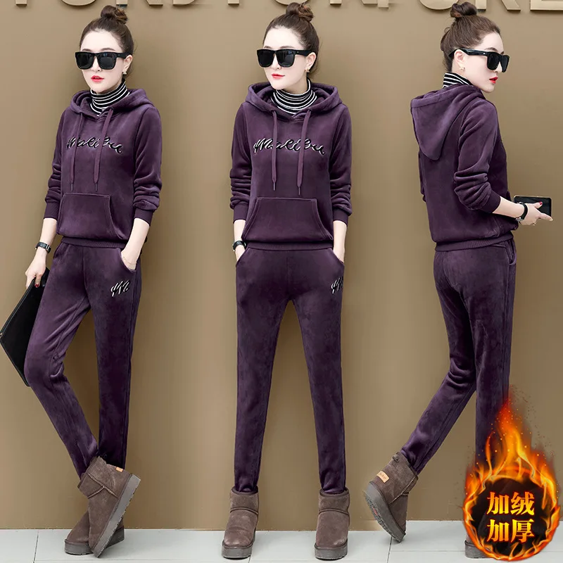 

170 # Velvet Sports WOMEN'S Suit Fashion 2019 New Style Korean-style Hooded Mock Two-Piece Hoodie Casual Trousers Set