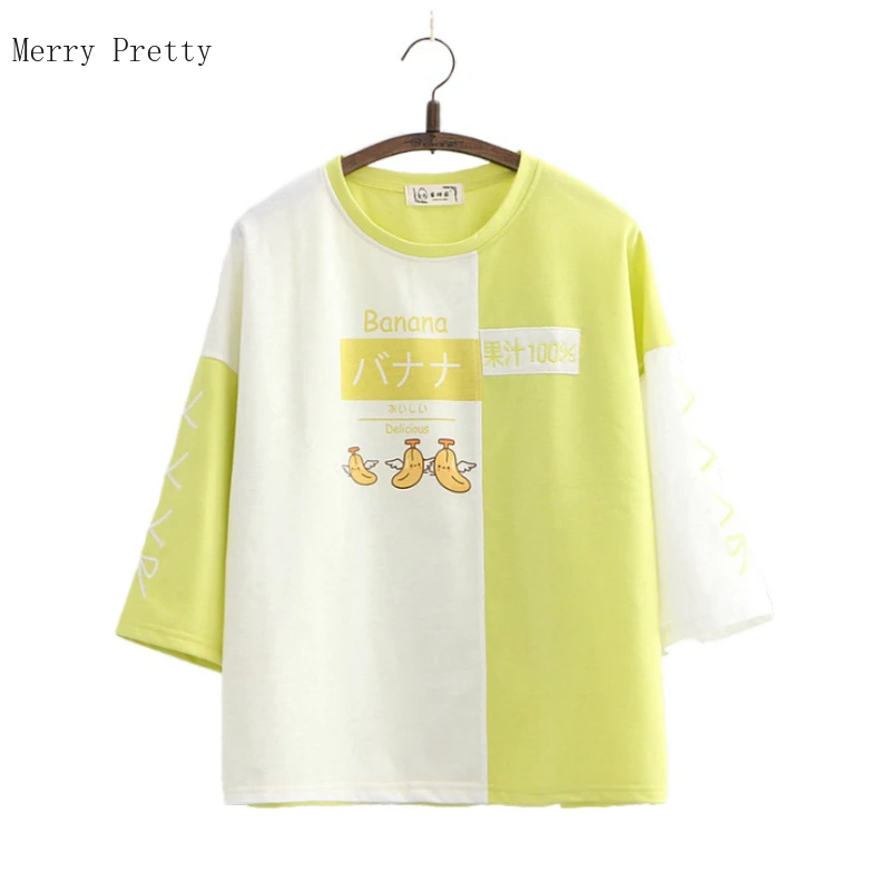 Летняя женская футболка с мультяшным принтом футболки в стиле пэчворк Harakuju