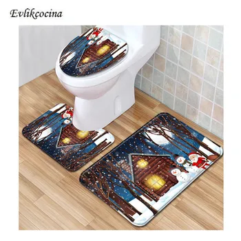 

Free Shipping 3Pcs Christmas Wood Room Bath Mat Set Toilet Anti Slip Bathroom Carpet Rug Bathroom Mat Living Room Tapis De Bain