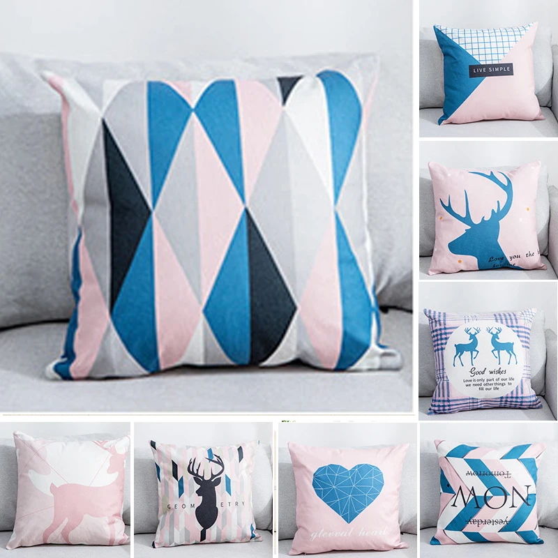 

Nordic cotton and linen pastoral pillow lattice sofa cushion sofa car cushion with core home textile
