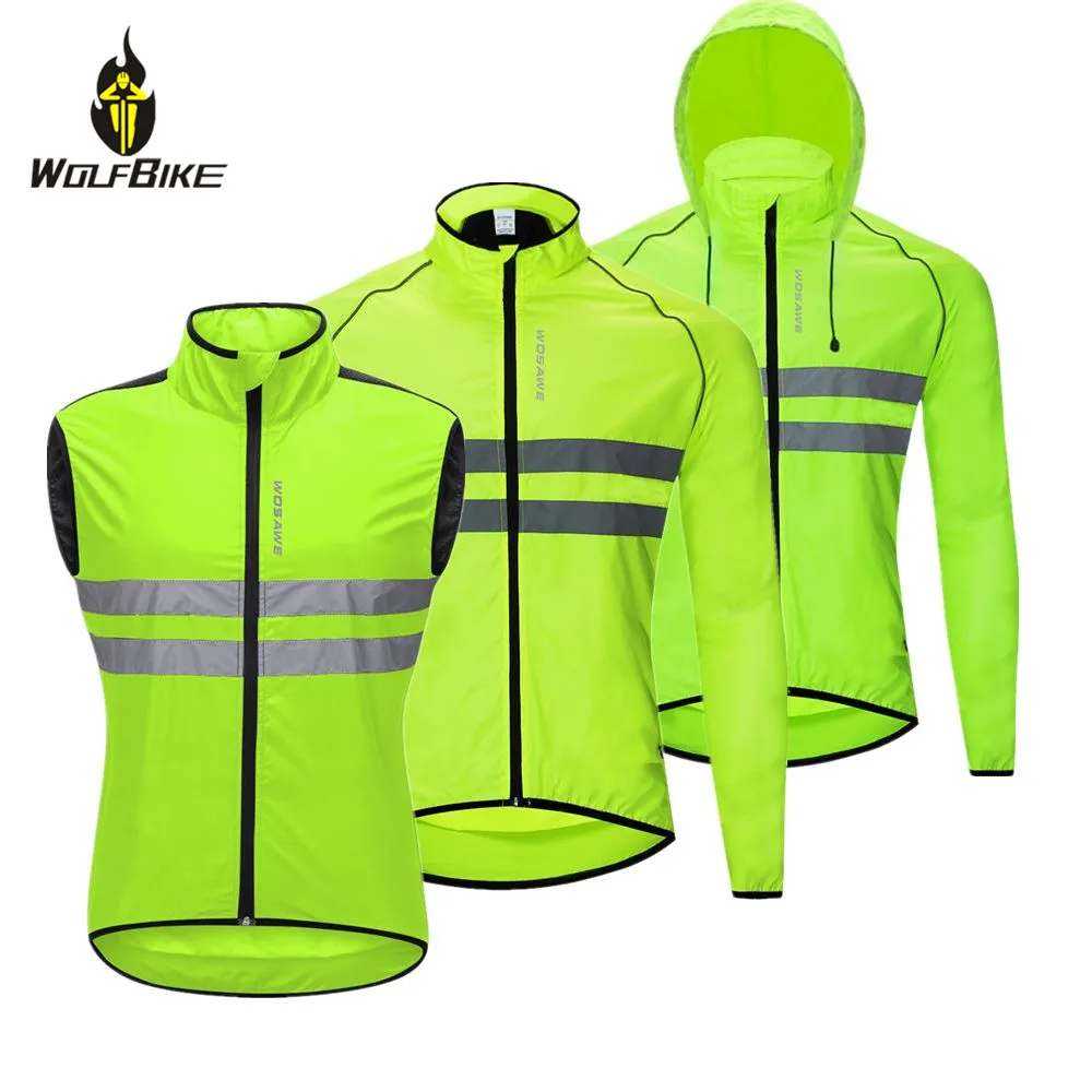 WOSAWE Men's High Visibility Cycling Wind Breaker Light Pocketable Biking Jacket