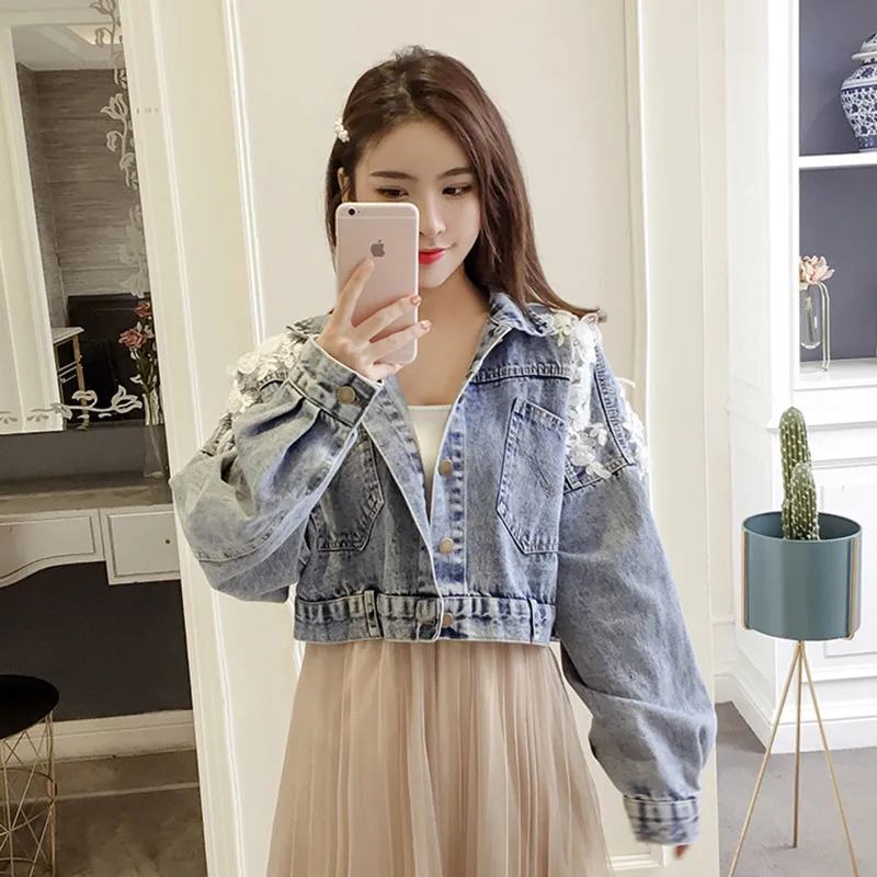 Greatest  2019 Spring And Autumn New Style Korean-style Stereo Flower Embroidered Jacket Loose Bat Sleeve Cow