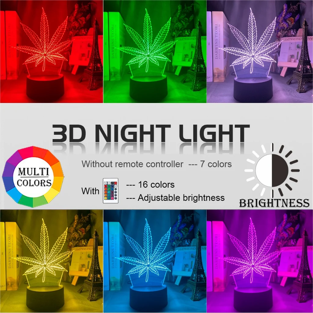 Acrylic Led Night Light Weed Usb Battery Powered Table Lamp Color Changing Touch Sensor Home Decor Light Kids Bedroom Nightlight