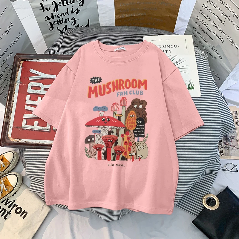 Cotton Material Retro Apricot Mushroom Cute T Shirts O-neck Casual Summer Plus Size Woman Tshirts 2021Fashion Streetwear Clothes sport t shirt