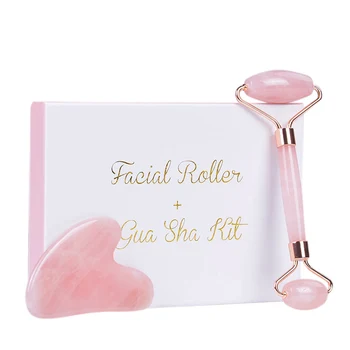 

Face Massager Lifting Tool Rose Quartz Natural Jade Roller Slimming Facial Massage Roller Stone Skin Massage Beauty Care Set